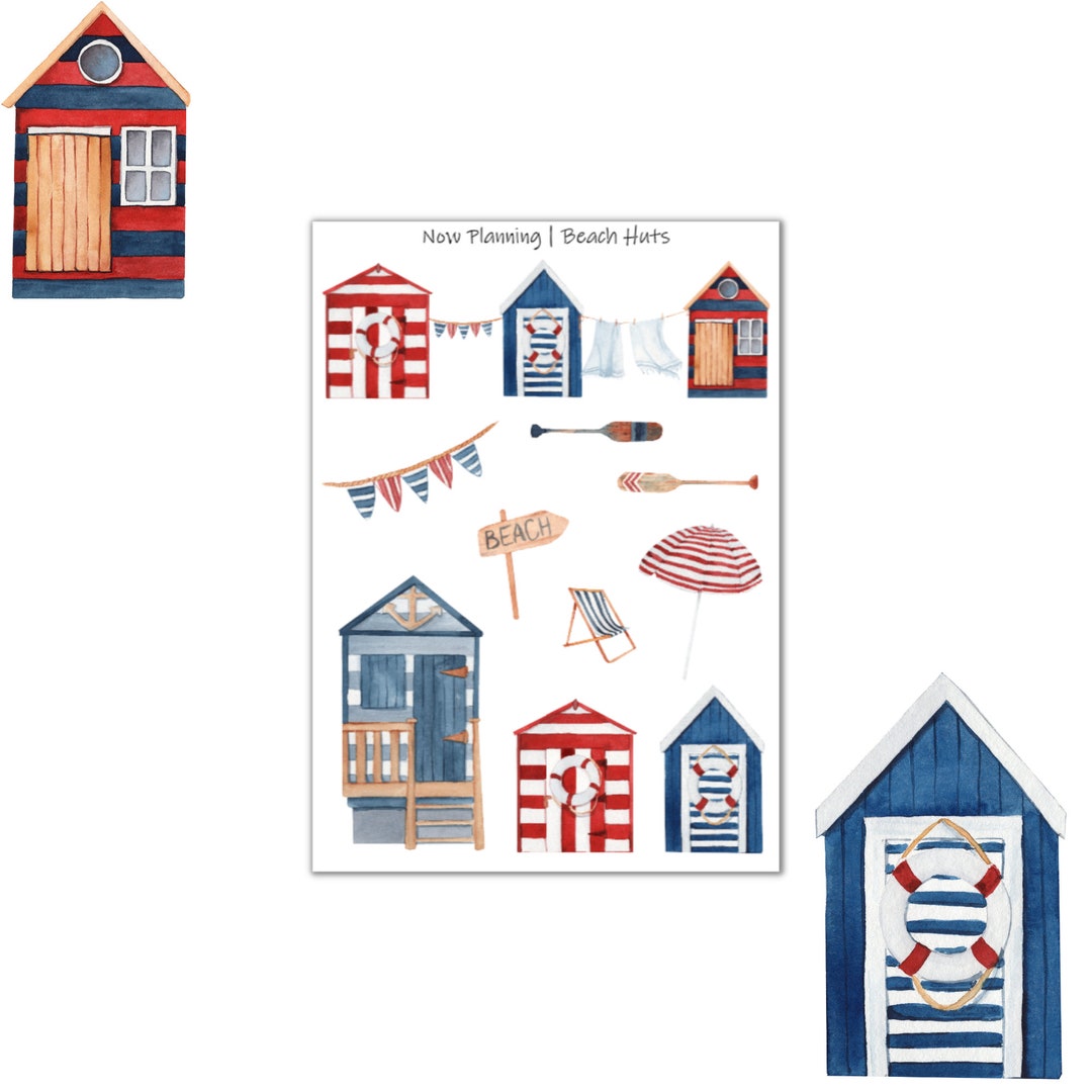 Beach Huts Sticker Sheet Journal Stickers, Planner Stickers, Scrapbook