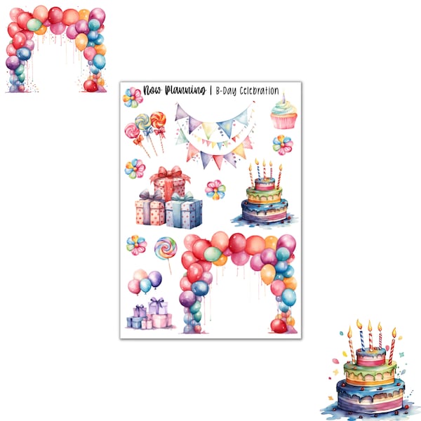 Birthday Celebration Sticker Sheet |  Birthday Stickers | Journal Stickers, Planner Stickers, Scrapbook Stickers