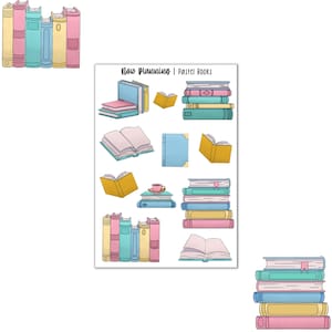 Pastel Books Sticker Sheet | Bullet Journal Stickers, Planner Stickers, Scrapbook Stickers