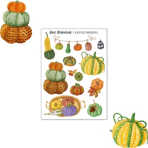 Knitted Pumpkins Sticker Sheet |  Fall Stickers | Journal Stickers, Planner Stickers, Scrapbook Stickers