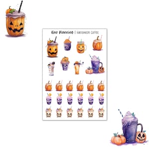 Halloween Coffee Sticker Sheet |  Halloween Stickers | Journal Stickers, Planner Stickers, Scrapbook Stickers