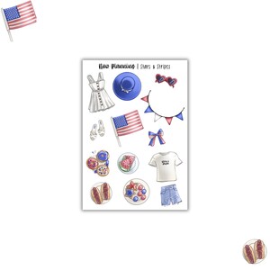 Stars & Stripes Sticker Sheet | 4th of July | Journal Stickers, Planner Stickers, Scrapbook Stickers