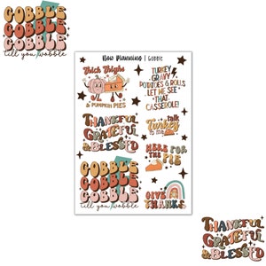 Gobble Sticker Sheet |  Autumn Fall Stickers | Journal Stickers, Planner Stickers, Scrapbook Stickers