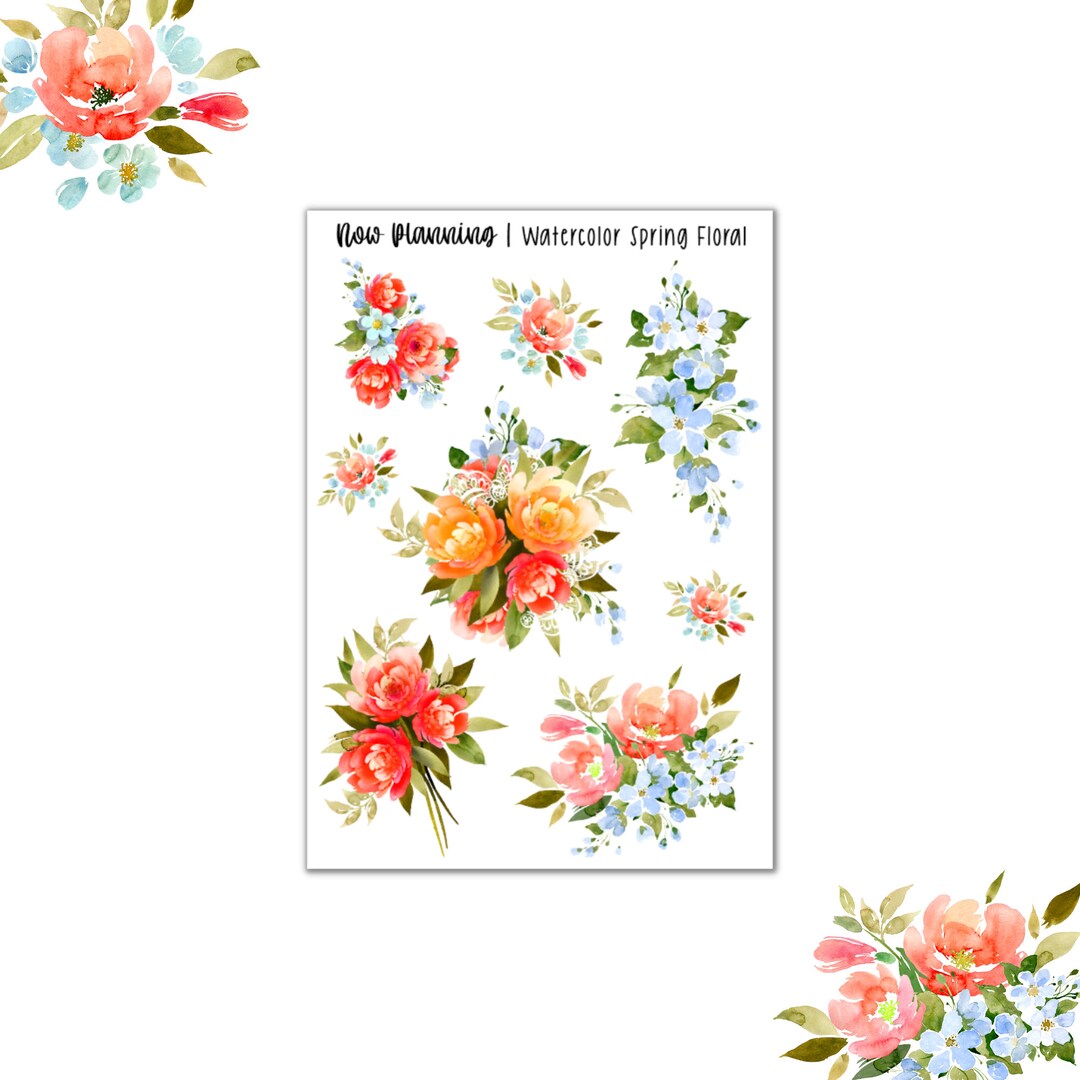 Watercolor Spring Floral Sticker Sheet | Bullet Journal Stickers ...