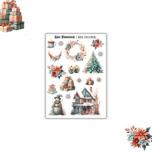 Boho Christmas Sticker Sheet | Bullet Journal Stickers, Planner Stickers, Scrapbook Stickers
