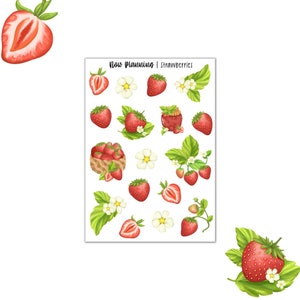 Strawberries Sticker Sheet  |  Journal Stickers, Planner Stickers, Scrapbook Stickers