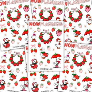 Folha de adesivos de morango e ganso | Adesivos para diário, adesivos para planejador, adesivos para scrapbook