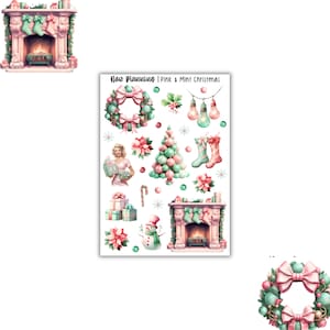 Pink & Mint Christmas Sticker Sheet | Bullet Journal Stickers, Planner Stickers, Scrapbook Stickers