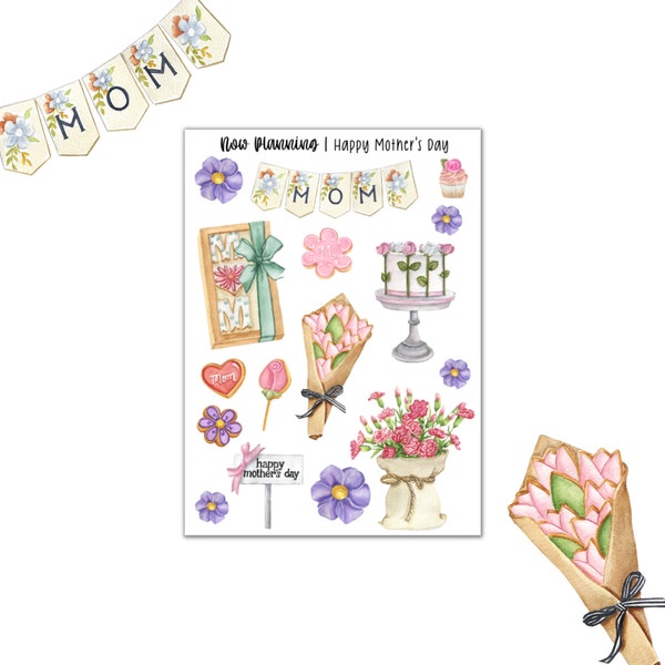 Happy Mother's Day Sticker Sheet  |  Bullet Journal Stickers, Planner Stickers, Scrapbook Stickers