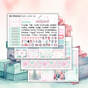Roze en mintgroene kerstweekpakket 1201 | Plannerstickers | Verticale weekplannerkit | Kerstpakket