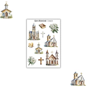 Church Sticker Sheet |  Faith Stickers | Journal Stickers, Planner Stickers, Scrapbook Stickers