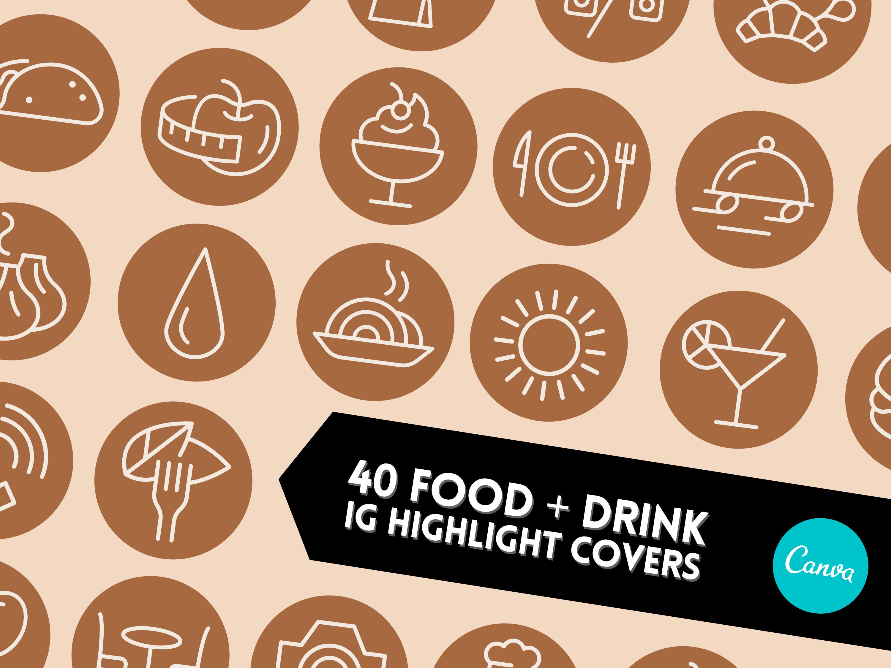 Restaurant Instagram Highlight Covers IG PNG Icons Cafe Foodie Social Media Marketing Food Lover Brown Branding Insta Highlight Icon Pack