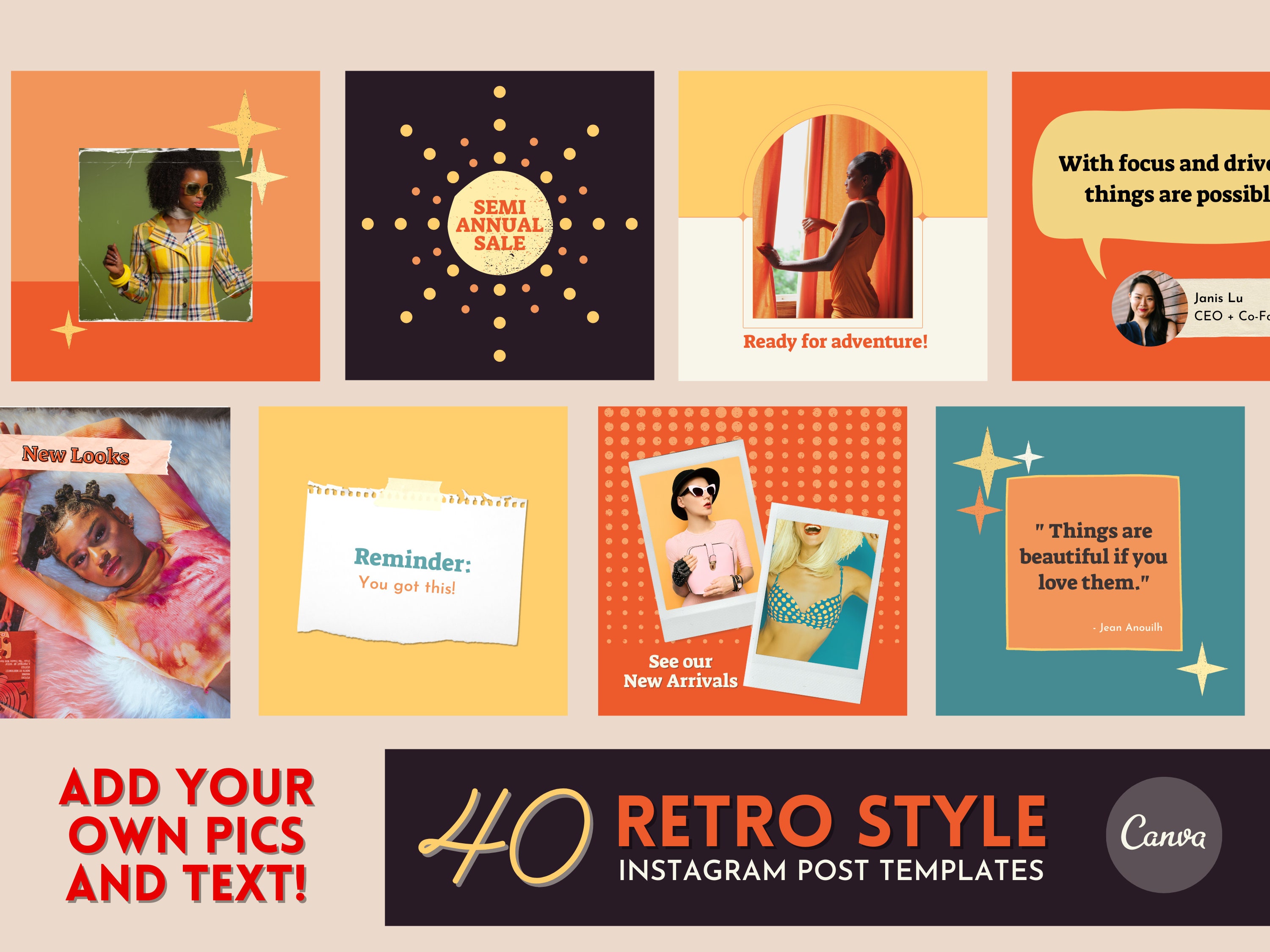 Retro Style Canva Post Templates for Instagram. Bright and Fun - Etsy