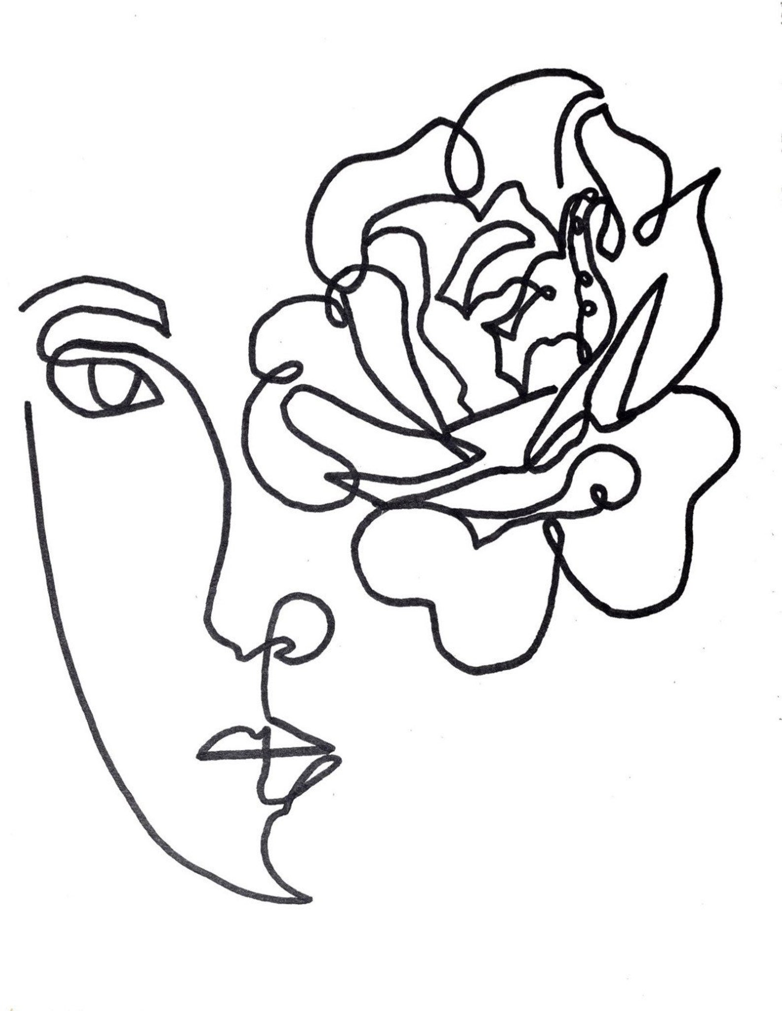 Linienzeichnung Gesicht mit Blume Etsy