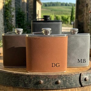 Personalised Initial Hip Flask, Engraved Whiskey Lover Gift, 6 oz Custom Leather Hip Flask, Stainless Steel Metal Drinks Flask