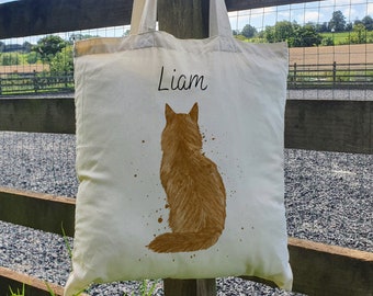 Bolsa de mano personalizada con forma de gato jengibre, bolsa de compras grande con forma de gato, regalo para dueños y amantes de los gatos, bolsa universitaria, mochila grande para libros, mochila escolar personalizada con forma de gatito