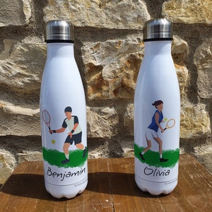 Personalised Tennis Sports Insulated Bottle - Gift for Tennis Lover - Personalised Tennis Thermal Flask - Stainless Steel Water Bottle