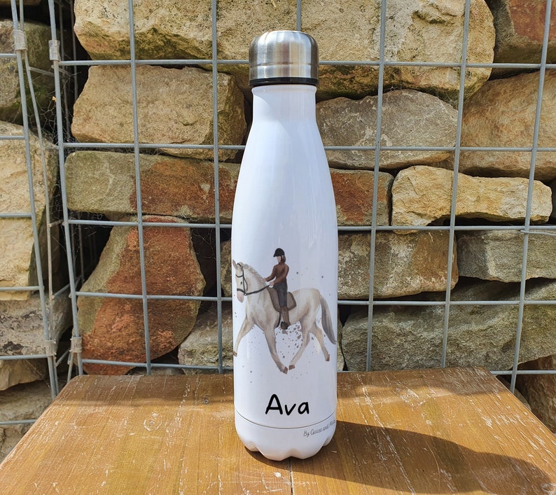 Personalised Show Jumping Horse Insulated Bottle Gift for Pony Owners & Lover Personalised Equestrian Thermal Flask Water Bottle Ava