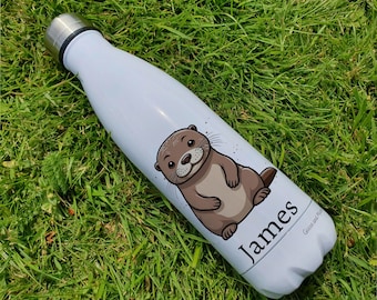 Botella de agua personalizada con forma de nutria, regalo para amantes de la vida salvaje, regalo de agradecimiento para amantes de los animales, botella para gimnasio, botella con aislamiento para estilo de vida al aire libre