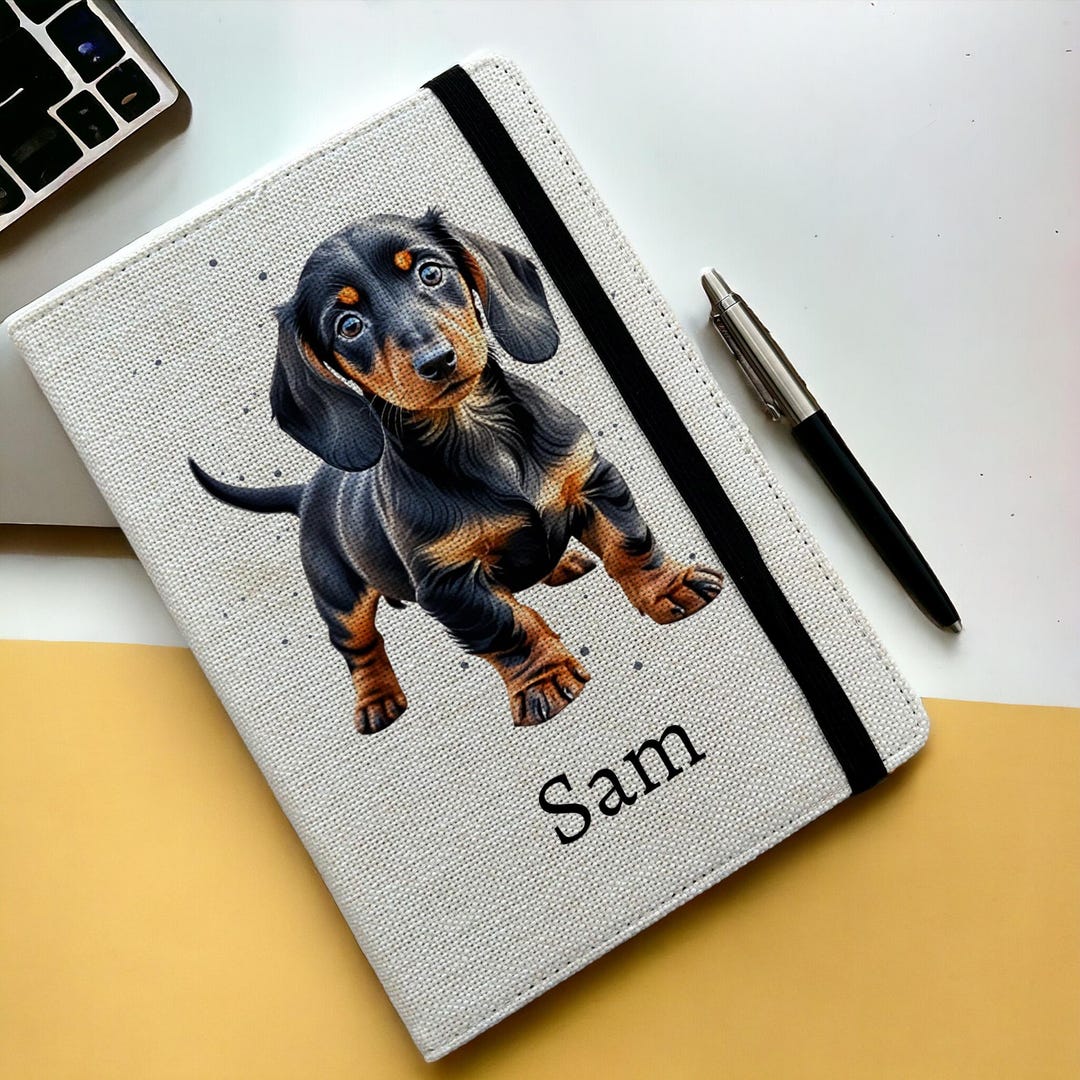 Personalised Black & Tan Dachshund Notebook, Custom Dog Lined Journal ...