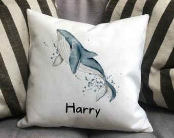 Personalised Whale Country Canvas Cushion - Customised Sea Creature Linen Cushion - Marine Lover Cushion Cover with Inner Filler