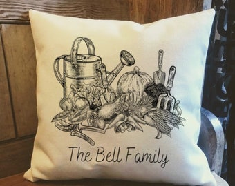 Personalised Gardening Country Canvas Cushion - Customised Linen Cushion - Cushion Cover with Inner Filler - Family Name Cushion
