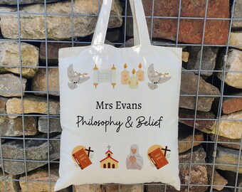 Personalised Philosophy Belief Teacher Tote Bag, Religious