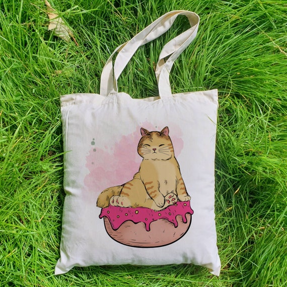Personalised Cat Tote Bag, Large Cat Print Shopping Bag, Gift for