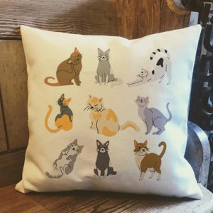 Personalised Cartoon Cat Country Canvas Cushion - Customised Kitten Linen Cushion - Cushion Cover with Inner Filler - Cat Lover Gift