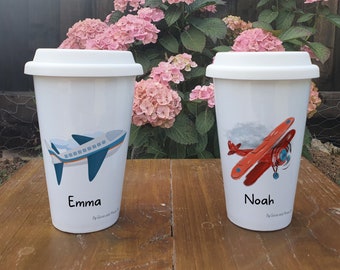 Personalised Aeroplane Vehicle Travel Mug - Gift for Jet Owners & Lover - Personalised Vehicle Thermal Ceramic Insulated Travel Mug