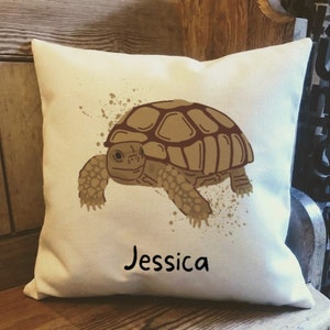 Personalised Tortoise Country Canvas Cushion - Customised Tortoise Linen Cushion - Reptile Cushion Cover with Inner Filler