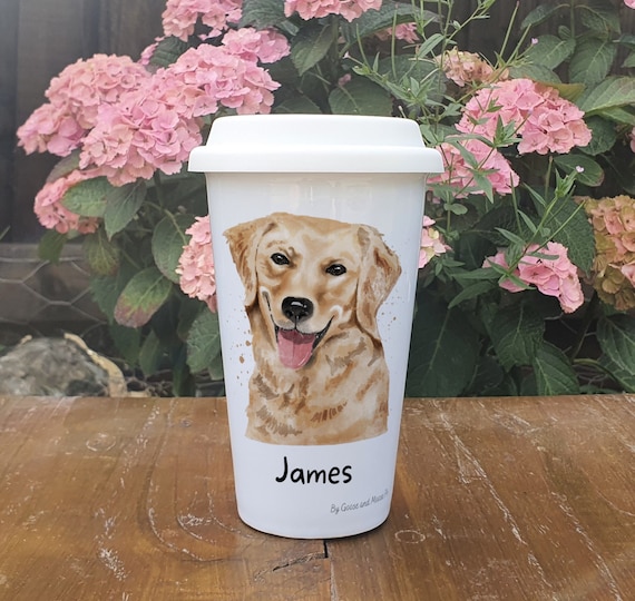 Personalised Golden Retriever Dog Travel Mug - Gift for Dog Owners & Lover - Personalised Dog Thermal Ceramic Insulated Travel Mug