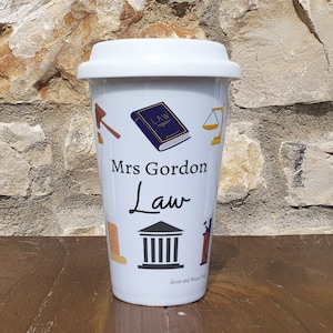 Mug de voyage personnalisé pour professeur de droit - Cadeau pour amateur de droit - Mug de voyage personnalisé isotherme en céramique thermique pour étudiant en droit