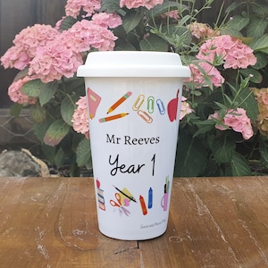 Personalised Primary School Year 1 Teacher Travel Mug - Gift for Teaching Assistant Student Thermal Ceramic Insulated Travel Mug