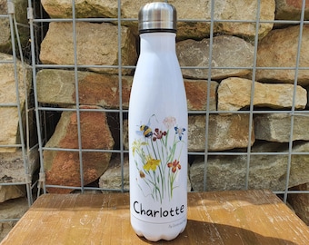 Personalised Floral Insulated Bottle - Gift for Flower Lovers - Personalised Gardening Thermal Flask - Stainless Steel Water Bottle