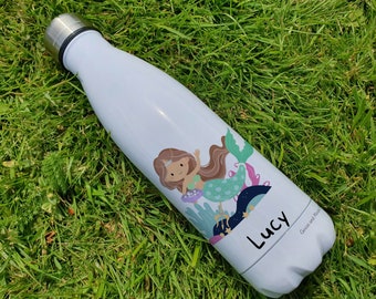 Bouteille isotherme sirène personnalisée - Cadeau pour amateur de sirène - Fiole isotherme créature magique personnalisée - Bouteille d'eau en acier inoxydable