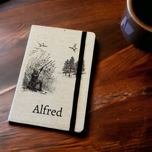 Personalised Shooting A5 Notebook - Custom Hunting Lined Journal - Reusable Hobby Notebook Cover - Linen Hardback Journal Cover Gift