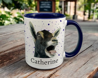 Taza personalizada con nombre de cabra - Regalo para agricultores y pequeños productores - Vida campestre - Decoración y artículos para el hogar - Amante de las cabras