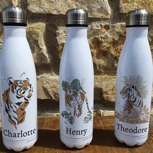 Personalised Tiger Insulated Bottle - Gift for Zoo animal Lover - Personalised Safari Thermal Flask - Stainless Steel Water Bottle