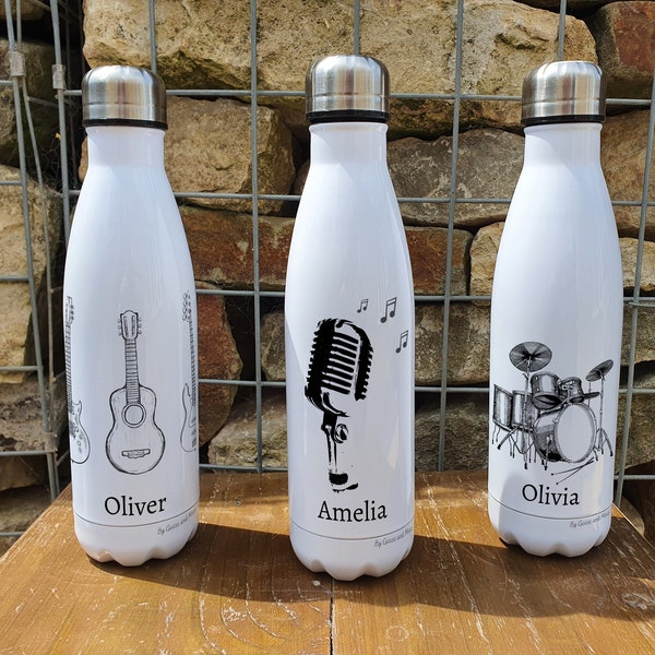 Personalised Musician Hobby Insulated Bottle - Gift for Guitar Lovers - Personalised Signer Thermal Flask - Drummer Water Bottle