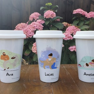 Personalised Cartoon Dog Travel Mug - Gift for Dog Owners & Lover - Personalised Dog Thermal Ceramic Insulated Travel Mug