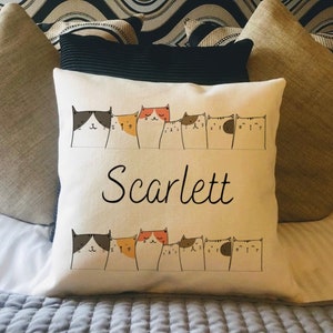 Personalised Cartoon Cat Country Canvas Cushion - Customised Kitten Linen Cushion - Cushion Cover with Inner Filler - Cat Lover Gift
