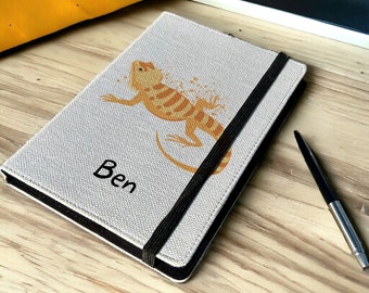 Personalised Bearded Dragon A5 Notebook - Custom Lizard Lined Journal - Reusable Reptile Notebook Cover - Linen Hardback Journal Cover Gift