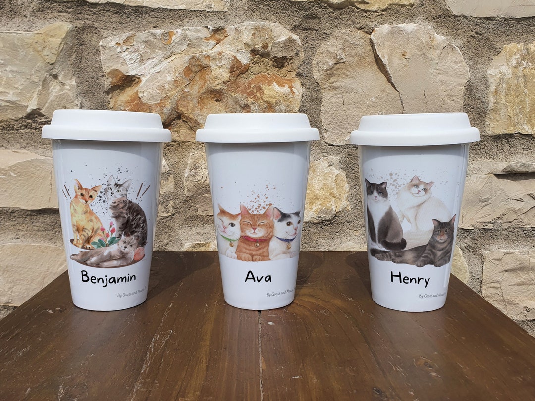 Personalised Cat Travel Mug Gift for Cat Owners & Lover Personalised