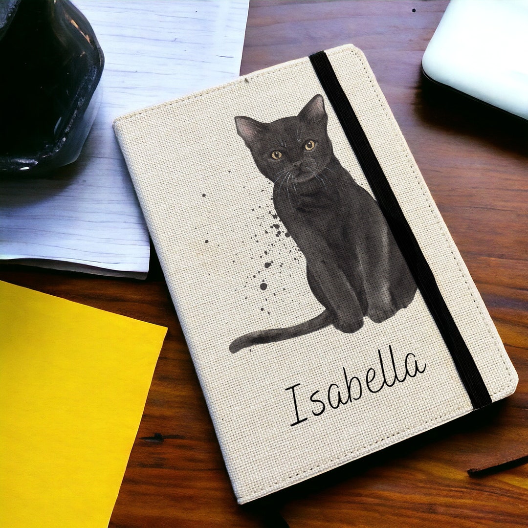 Cat Note Cover Personalised Black Cat A5 Notebook - Custom Feline Lined Journal ...