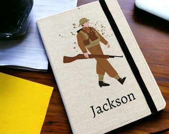 Personalised Soldier A5 Notebook - Custom Ancient History Lined Journal - Reusable Historian World War Cover - Linen Hardback Journal Cover