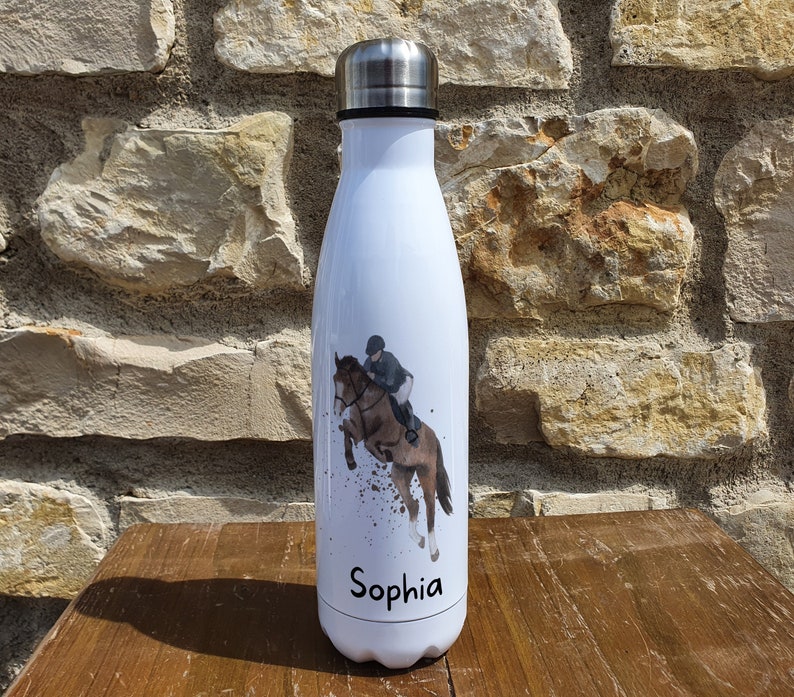 Personalised Show Jumping Horse Insulated Bottle Gift for Pony Owners & Lover Personalised Equestrian Thermal Flask Water Bottle Sophia