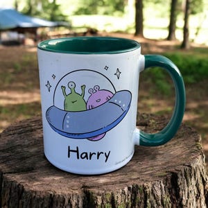 Personalised Alien Spaceship Mug, Gift for Outer Space Lover, Thank you Present for Star Gazer, Custom  Coffee Cup