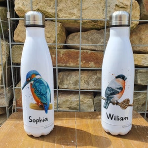 Personalised Bird Insulated Bottle - Gift for Woodland animal Lover - Personalised Wild animal Thermal Flask - Stainless Steel Water Bottle