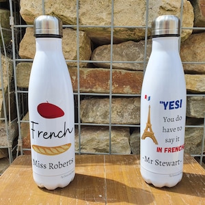 Personalised French Teacher Insulated Bottle - Gift for Foreign Language Lovers - Personalised French Student Thermal Flask - Water Bottle